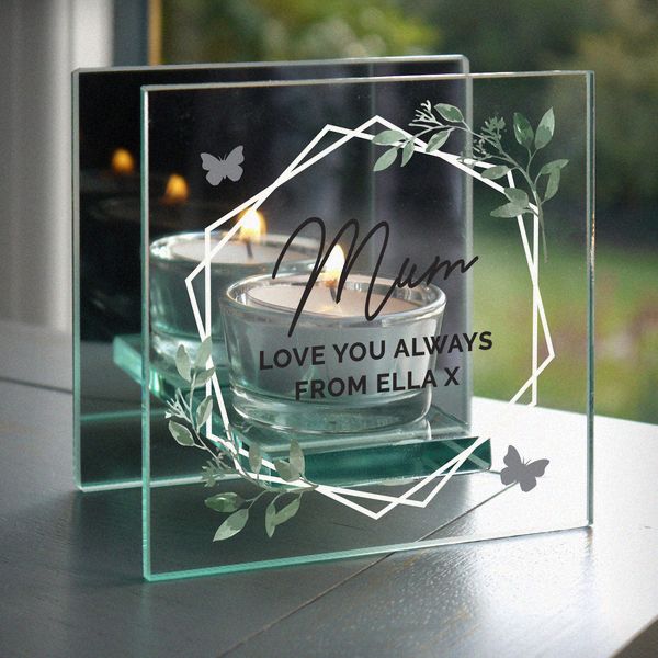 (image for) Personalised Botanical Mirrored Glass Tea Light Candle Holder - Click Image to Close