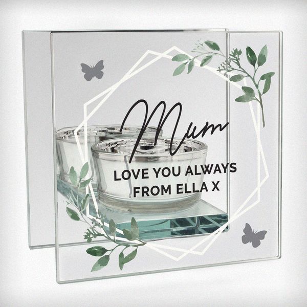 (image for) Personalised Botanical Mirrored Glass Tea Light Candle Holder - Click Image to Close