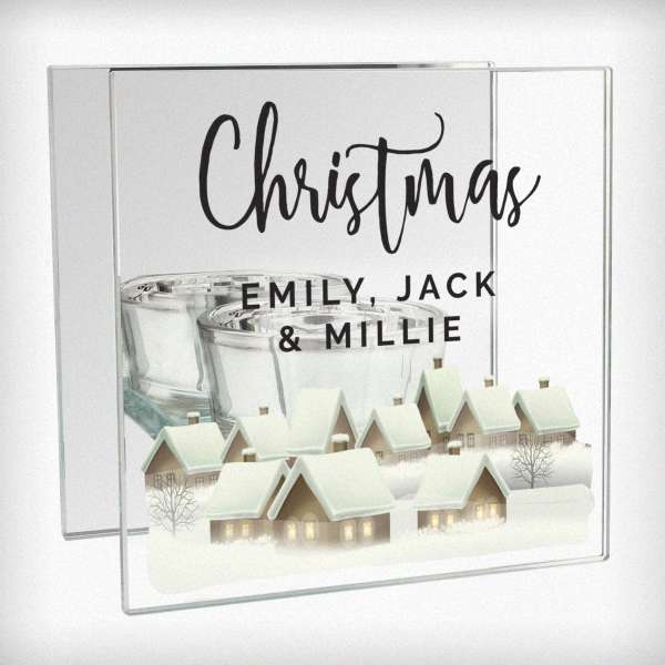 (image for) Personalised Christmas Village Mirrored Glass Tea Light Candle Holder - Click Image to Close
