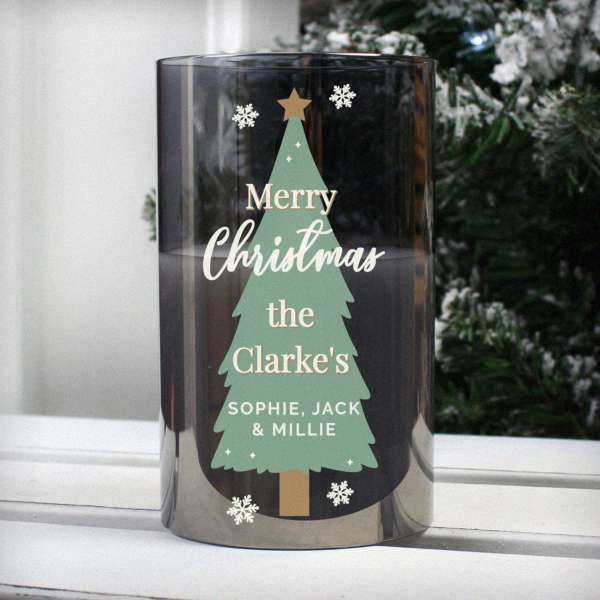 (image for) Personalised Christmas Tree Smoked Glass LED Candle - Click Image to Close