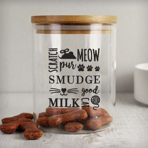 (image for) Personalised Glass Cat Treat jar with Bamboo Lid - Click Image to Close