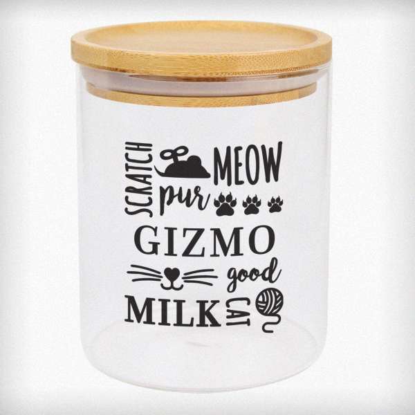 Modal Additional Images for Personalised Glass Cat Treat jar with Bamboo Lid