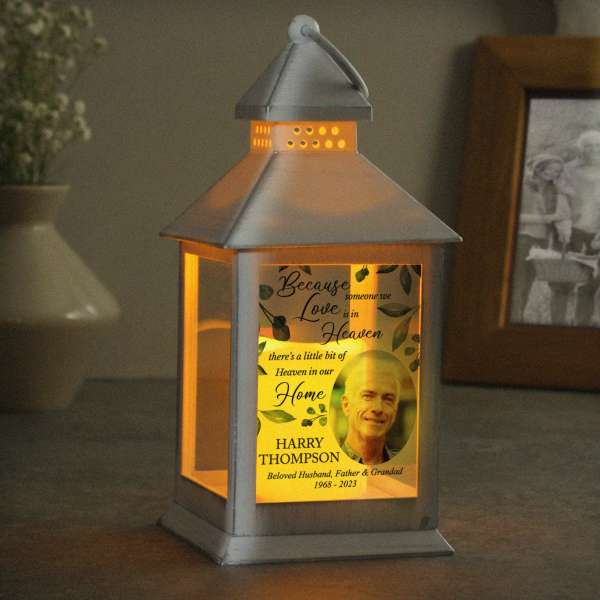 Modal Additional Images for Personalised Botanical Memorial Photo Upload White Lantern
