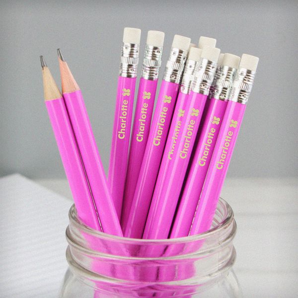 (image for) Personalised Butterfly Motif Pink Pencils - Click Image to Close