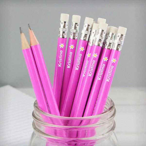 (image for) Personalised Flower Motif Pink Pencils - Click Image to Close
