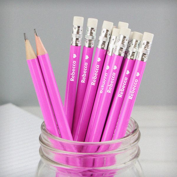 (image for) Personalised Heart Motif Pink Pencils - Click Image to Close