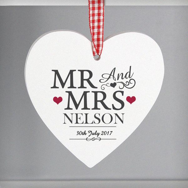 Modal Additional Images for Personalised Mr & Mrs Wooden Heart Decoration
