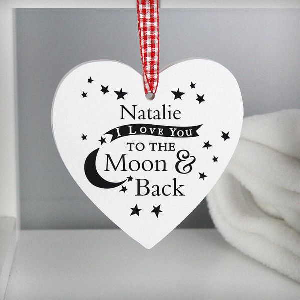 Modal Additional Images for Personalised To the Moon and Back... Wooden Heart Decoration