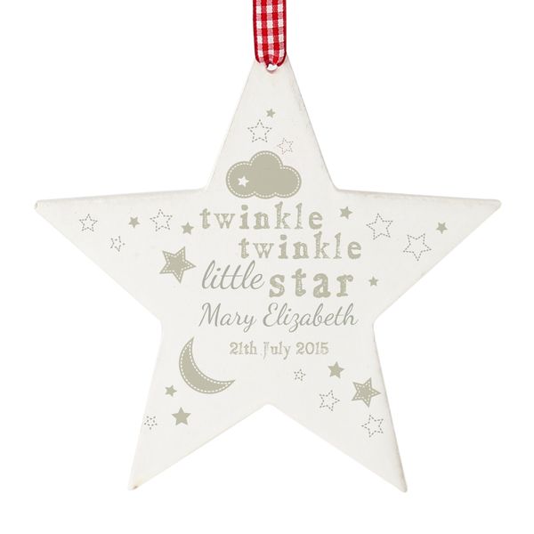 (image for) Personalised Twinkle Twinkle Wooden Star Decoration - Click Image to Close