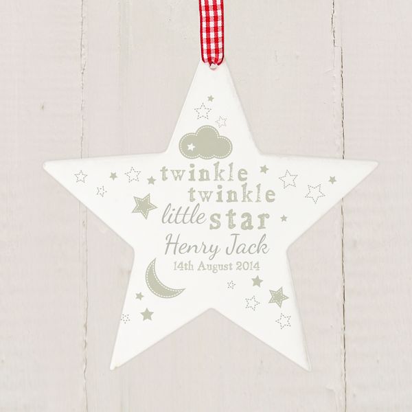 (image for) Personalised Twinkle Twinkle Wooden Star Decoration - Click Image to Close