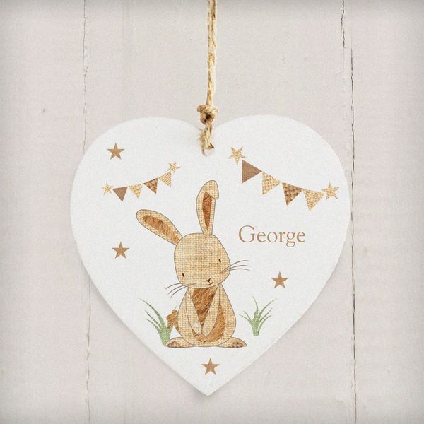 (image for) Personalised Hessian Rabbit Wooden Heart Decoration