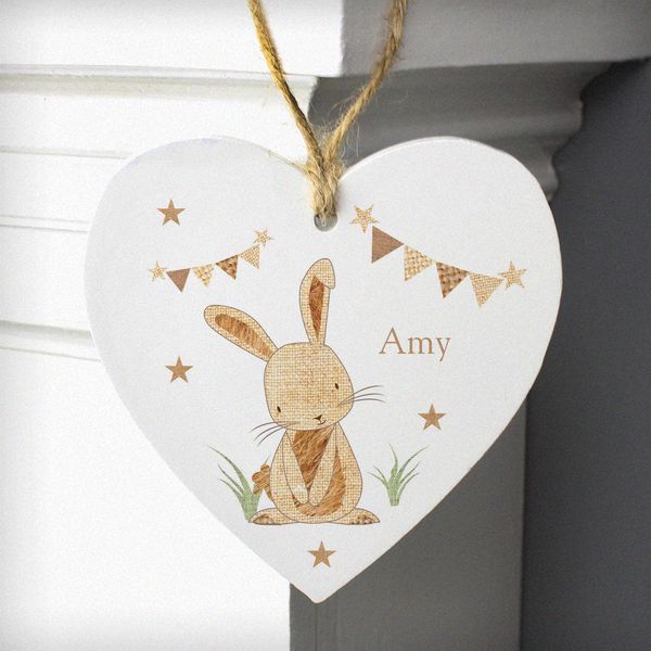 (image for) Personalised Hessian Rabbit Wooden Heart Decoration - Click Image to Close