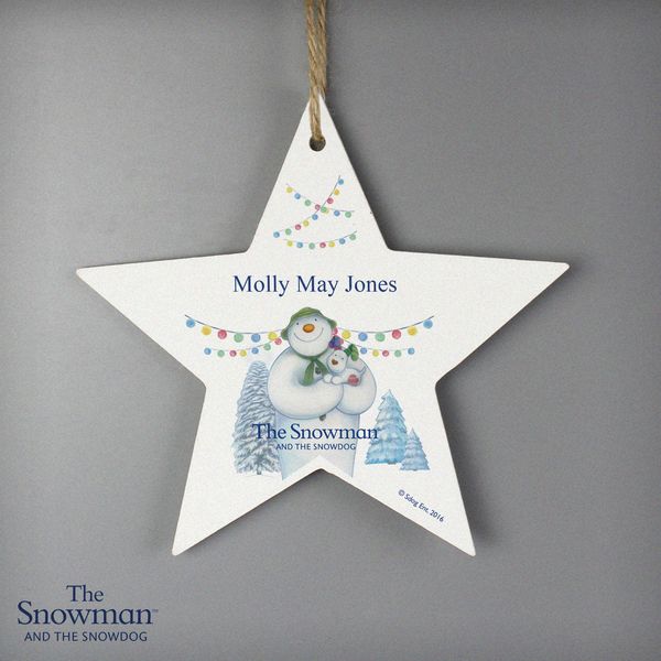 (image for) Personalised The Snowman and the Snowdog Wooden Star Decoration - Click Image to Close