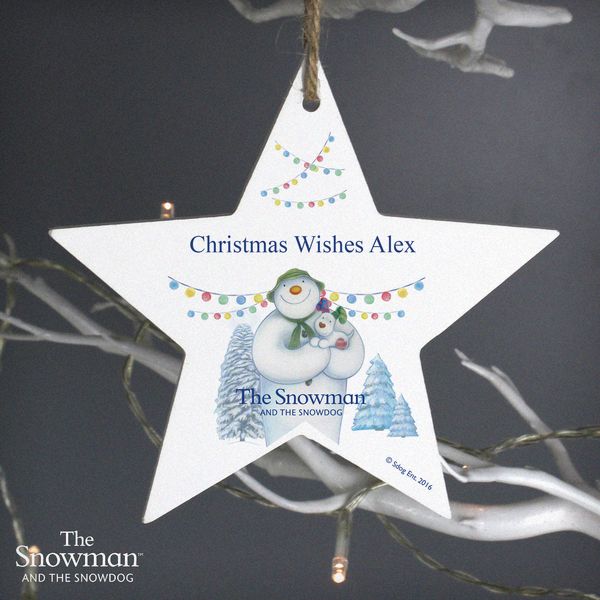 Modal Additional Images for Personalised The Snowman and the Snowdog Wooden Star Decoration