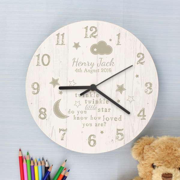 Modal Additional Images for Personalised Twinkle Twinkle Shabby Chic Large Wooden Clock
