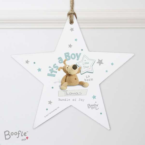 (image for) Personalised Boofle Its a Boy Wooden Star Decoration - Click Image to Close