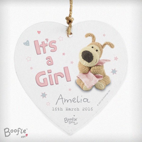 (image for) Personalised Boofle It's a Girl Wooden Heart Decoration - Click Image to Close
