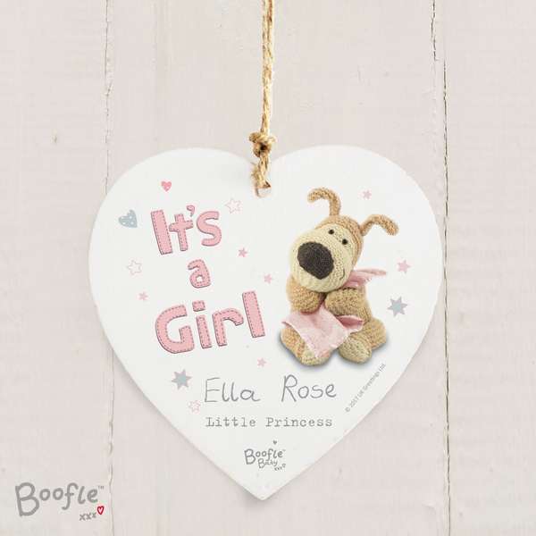 Modal Additional Images for Personalised Boofle It's a Girl Wooden Heart Decoration