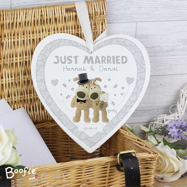 (image for) Personalised Boofle Wedding Large Wooden Heart Decoration - Click Image to Close
