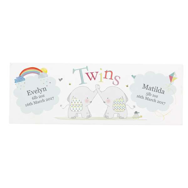 (image for) Personalised Hessian Elephant Twins Mantel Block - Click Image to Close