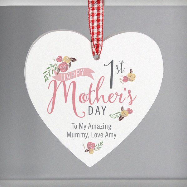 Modal Additional Images for Personalised Floral Bouquet 1st Mothers Day Wooden Heart Decoration