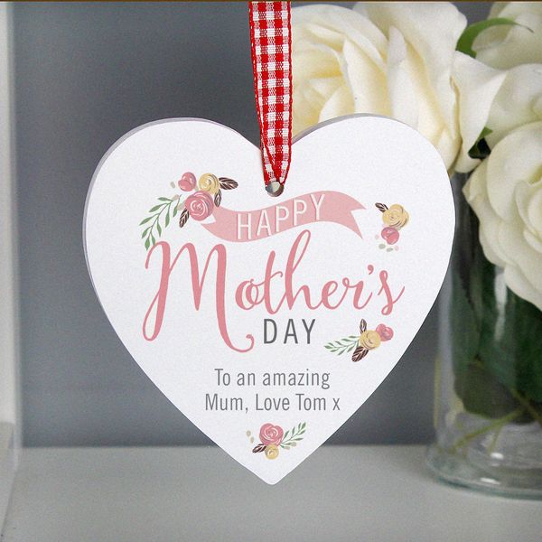(image for) Personalised Floral Bouquet Mother's Day Wooden Heart Decoration - Click Image to Close