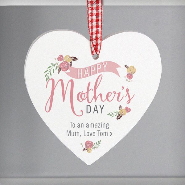 (image for) Personalised Floral Bouquet Mother's Day Wooden Heart Decoration - Click Image to Close
