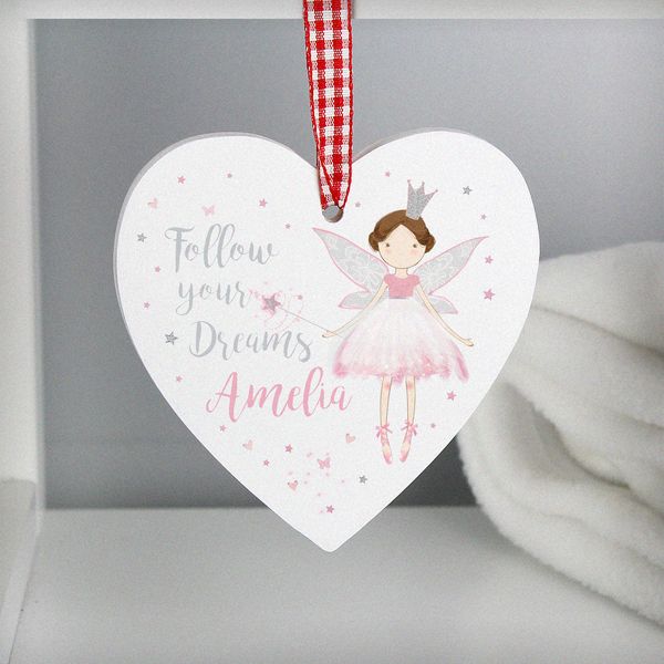 (image for) Personalised Fairy Princess Wooden Heart Decoration - Click Image to Close