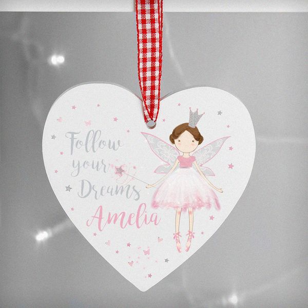 (image for) Personalised Fairy Princess Wooden Heart Decoration - Click Image to Close