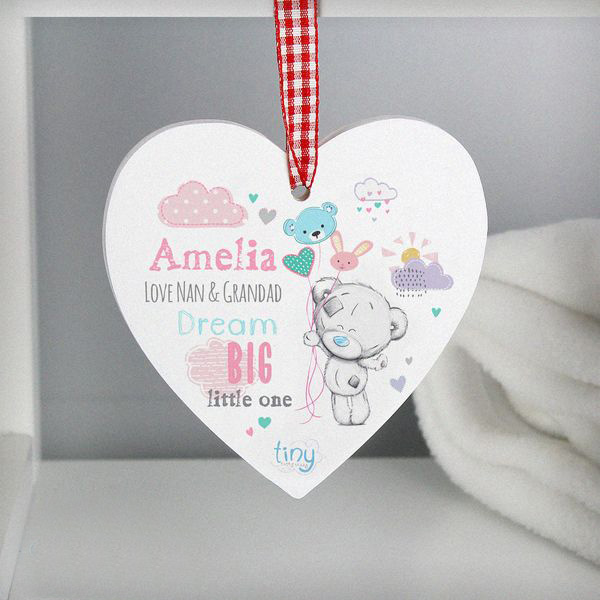 (image for) Personalised Tiny Tatty Teddy Dream Big Pink Wooden Heart Decoration - Click Image to Close