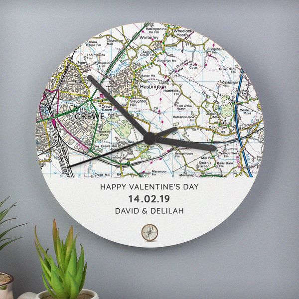 (image for) Personalised Present Day Map Compass Wooden Clock - Click Image to Close