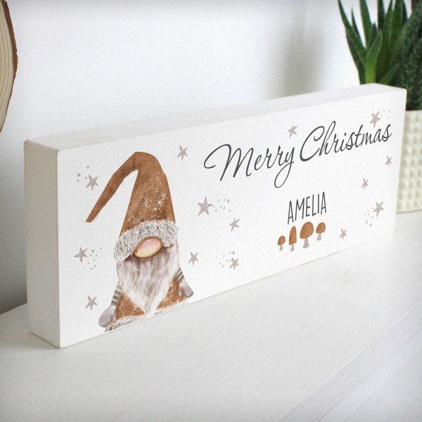 (image for) Personalised Scandinavian Christmas Gnome Wooden Block Sign - Click Image to Close