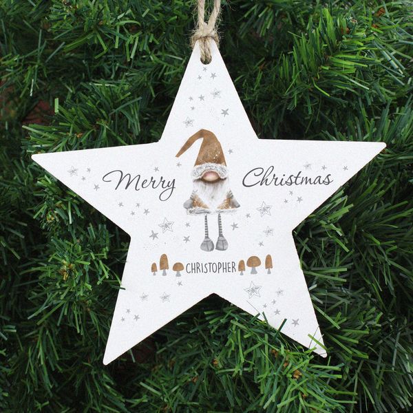 (image for) Personalised Scandinavian Christmas Gnome Wooden Star Decoration - Click Image to Close