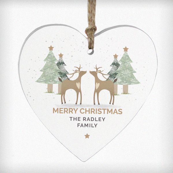 (image for) Personalised Reindeer Couple Wooden Heart Decoration - Click Image to Close