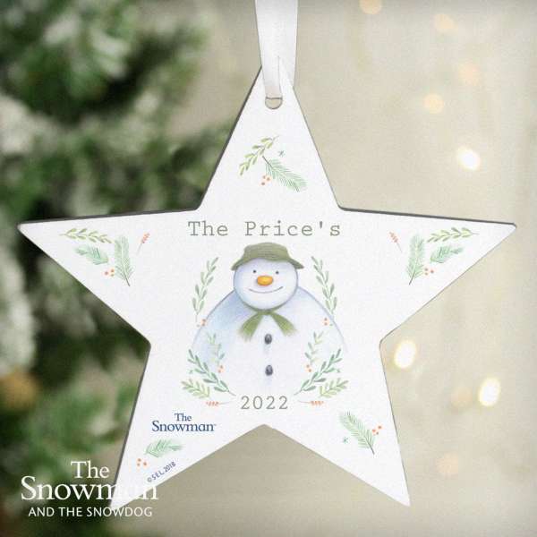 (image for) Personalised The Snowman Winter Garden Wooden Star Decoration - Click Image to Close
