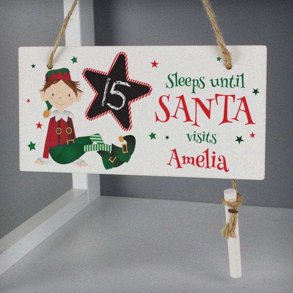 (image for) Personalised Elf Christmas Chalk Countdown Wooden Sign - Click Image to Close