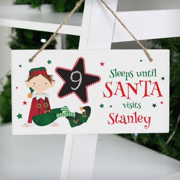 (image for) Personalised Elf Christmas Chalk Countdown Wooden Sign - Click Image to Close