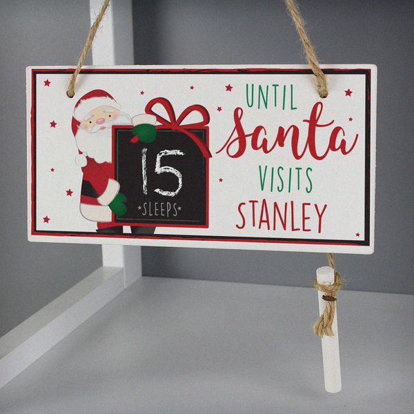(image for) Personalised Santa Christmas Chalk Countdown Wooden Sign - Click Image to Close