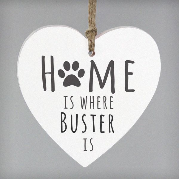 (image for) Personalised 'Home is Where' Pet Wooden Heart Decoration - Click Image to Close