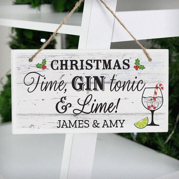 (image for) Personalised Christmas Gin Wooden Sign - Click Image to Close