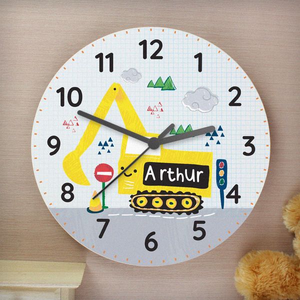(image for) Personalised Digger Wooden Clock - Click Image to Close