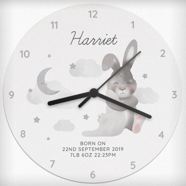 (image for) Personalised Baby Bunny White Wooden Clock - Click Image to Close