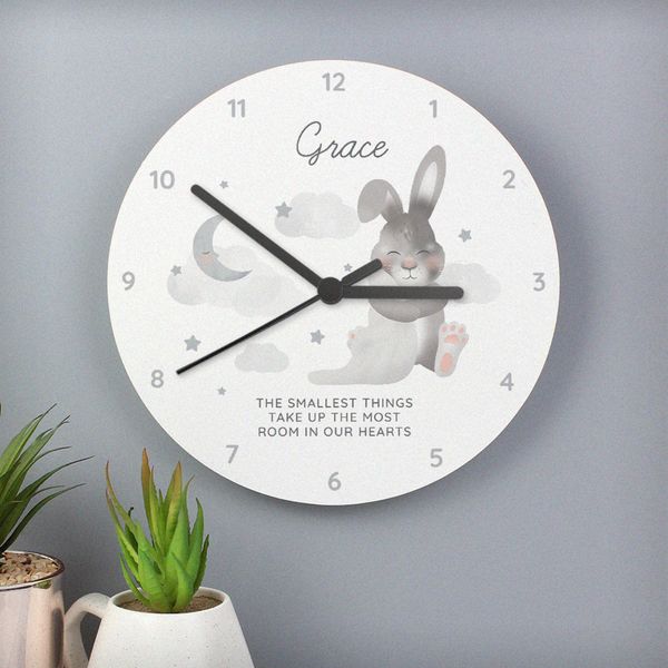 Modal Additional Images for Personalised Baby Bunny White Wooden Clock