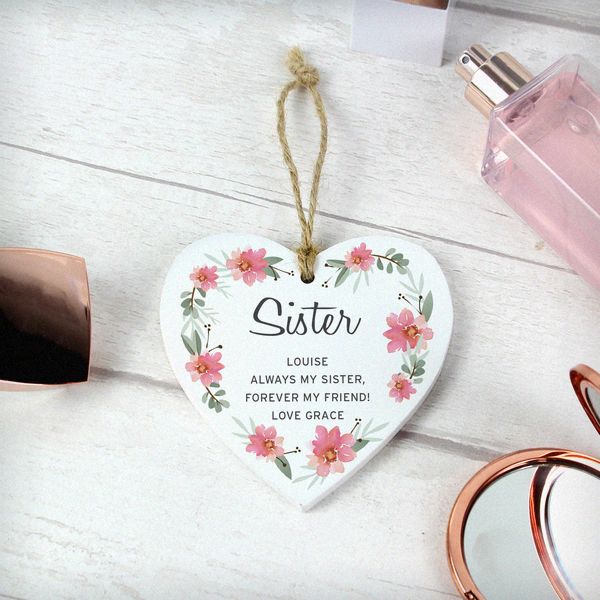 (image for) Personalised Floral Sentimental Wooden Heart Decoration - Click Image to Close