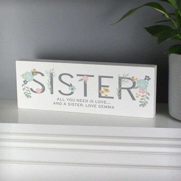 (image for) Personalised Floral Sister Wooden Block Sign