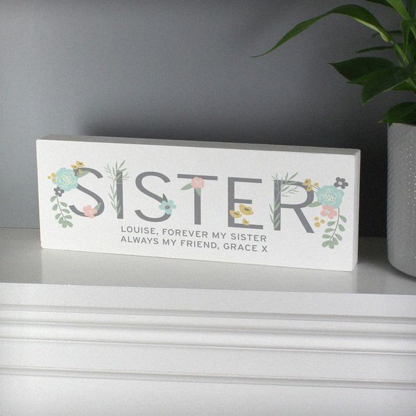 Modal Additional Images for Personalised Floral Sister Wooden Block Sign