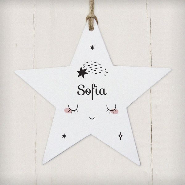 (image for) Personalised Baby Moon Wooden Star Decoration - Click Image to Close