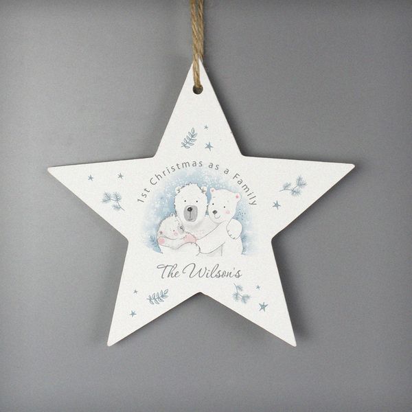 (image for) Personalised 1st Christmas as a Family Wooden Star Decoration - Click Image to Close
