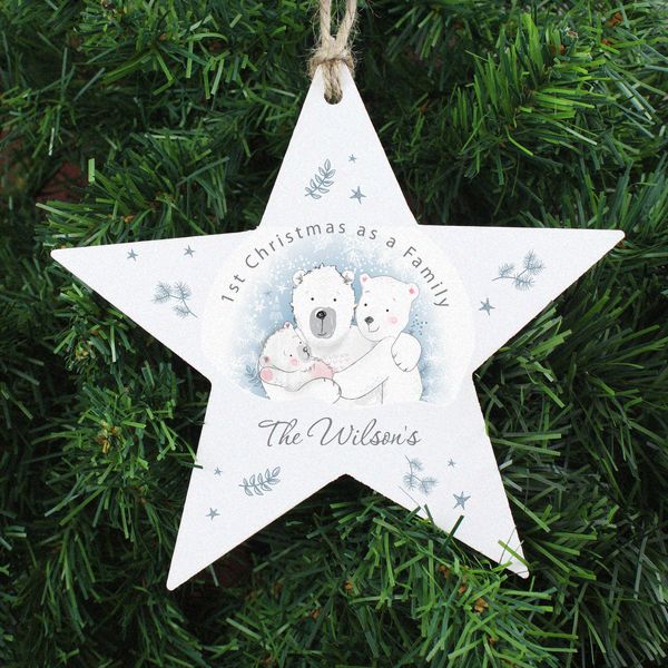 Modal Additional Images for Personalised 1st Christmas as a Family Wooden Star Decoration