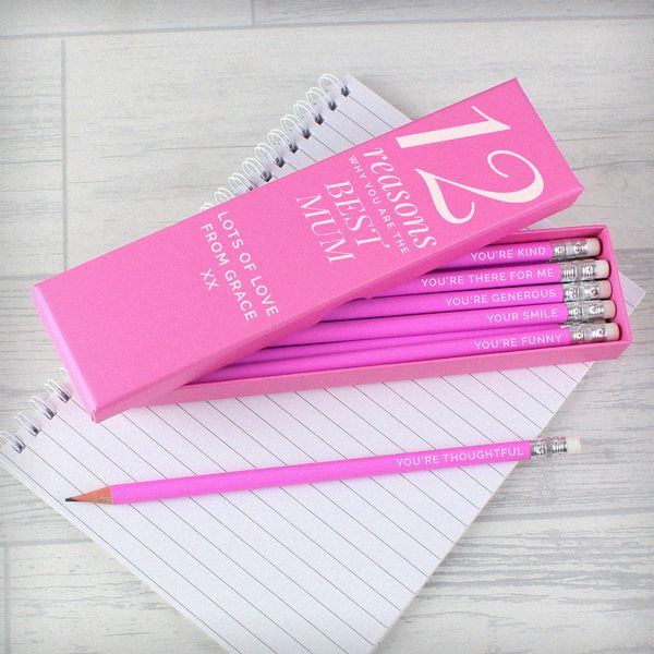 Modal Additional Images for Personalised 12 Reasons Box and 12 Pink HB Pencils